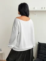 Elorivane Women Plus Size Grey Wash Sweatshirt, Asymmetrical Shoulder Grommet Long Sleeve Y2K Fall Winter Top - Image 39