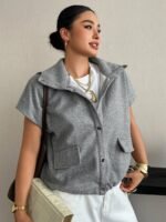 Elorivane Plus Size High Neck Wool Vest, Sleeveless Loose Casual Layering Autumn Top - Image 5