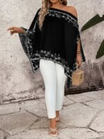 Elorivane Plus Size Women Floral Print Asymmetrical Shoulder Shirt, Fall Daily Casual - Image 12