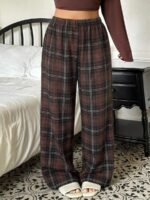Elorivane Plus Size Plaid Pajama Pants, Elastic Waist Loose Casual Trousers - Image 28