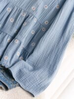 Elorivane Blue White Embroidered Blouse, Long Sleeve Cute Boho Shirt, Autumn Daily Vacation Top - Image 6