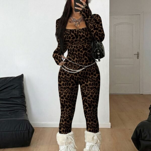 Elorivane Women Leopard Print Bodycon Jumpsuit, Vintage Chic Y2K Streetwear Outfit