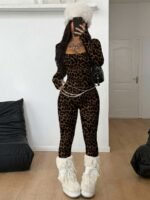 Elorivane Women Leopard Print Bodycon Jumpsuit, Vintage Chic Y2K Streetwear Outfit - Image 5