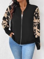 Elorivane Plus Size Floral Patchwork Jacket, Versatile Thin Outerwear for Office Rodeo, Autumn Casual Wear - Image 3