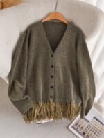 Elorivane Plus Size Fringe Cardigan, French Minimalist Thick Knit Sweater Jacket, Autumn Winter Elegant Casual Outerwear - Image 6