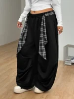 Elorivane Women Plus Size Black Baggy Sweatpants, Oversized Elastic Waist Fall Winter Streetwear Lounge Pants - Image 3