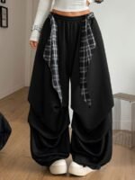Elorivane Women Plus Size Black Baggy Sweatpants, Oversized Elastic Waist Fall Winter Streetwear Lounge Pants - Image 4