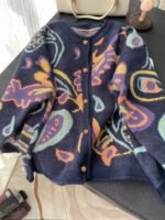 Elorivane Plus Size Fair Isle Floral Gem Button Crew Neck Knit Cardigan - Image 4