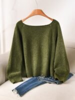 Elorivane Plus Size Green Sweater, 3D Floral Embroidered Knit Pullover, Cute French Style Autumn Winter Date Top - Image 2