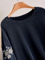 Elorivane Plus Size Floral Embroidery Sweatshirt, Crew Neck Long Sleeve Elegant Top, Spring Fall - Image 12