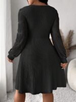 Elorivane Plus Size Sweetheart Neck Dress, Ruched Ribbed Long Sleeve Casual Dress, Fall Wear - Image 2