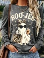 Elorivane Plus Size Women Little Ghost Graphic Long Sleeve Tee, Halloween Fashion - Image 4