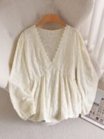 Elorivane Plus Jacquard Top, Apricot Lace Trim Fall Blouse