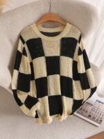 Elorivane Plus Size Black Yellow Color Block Sweater, Double Layer Round Neck Long Sleeve Versatile Spring Summer Autumn Top - Image 3