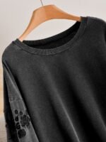 Elorivane Plus Size Floral Embroidery Sweatshirt, Crew Neck Long Sleeve Elegant Top, Spring Fall - Image 6