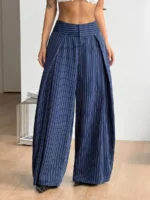 Elorivane Women Brown Striped Cargo Pants, Oversized Curved Hem Vintage Summer Fall Streetwear Trousers - Image 28