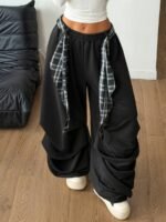 Elorivane Women Plus Size Black Baggy Sweatpants, Oversized Elastic Waist Fall Winter Streetwear Lounge Pants - Image 2