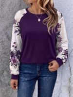 Elorivane Plus Size Floral Print Patchwork Sweatshirt for Fall Winter Casual Wear - Image 10