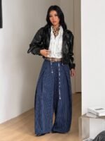 Elorivane Women Brown Striped Cargo Pants, Oversized Curved Hem Vintage Summer Fall Streetwear Trousers - Image 31