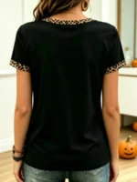 Elorivane Plus Size Halloween Leopard Print Pumpkin Bow Graphic Short Sleeve T-Shirt - Image 8