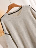 Elorivane Plus Size Apricot Sweater, Cross-Stitch Drop Shoulder Loose Pullover, Minimalist Autumn Winter Casual Top - Image 6