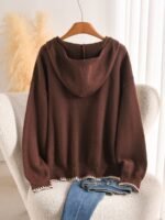 Elorivane Plus Size Brown Colorblock Sweater, Zip-Up French Soft Knit Pullover, Commuter Vacation Autumn Top - Image 4