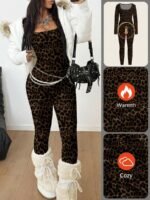 Elorivane Women Leopard Print Bodycon Jumpsuit, Vintage Chic Y2K Streetwear Outfit - Image 7