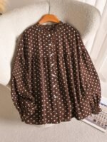 Elorivane Plus Size Polka Dot Shirt, Long Sleeve Button Casual Spring Autumn Daily Outwear - Image 7