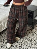 Elorivane Plus Size Plaid Pajama Pants, Elastic Waist Loose Casual Trousers - Image 30
