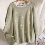 Elorivane Plus Size Knit Sweater, Daisy Ruffle Patchwork French Style, Embroidered Trim Versatile Autumn Winter Pullover Top