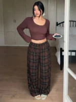 Elorivane Plus Size Plaid Pajama Pants, Elastic Waist Loose Casual Trousers - Image 29