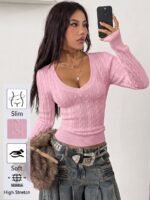 Elorivane Women Brown Vintage Sweater, Preppy Y2K Old Money Casual Fall Winter Pullover - Image 17