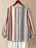 Elorivane Plus Size Vertical Striped Loose Lantern Sleeve Blouse Autumn - Image 7
