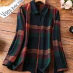 Elorivane Plus Size Women's Plaid Button Down Long Sleeve Shirt, Casual Everyday Fall Wear Blouse