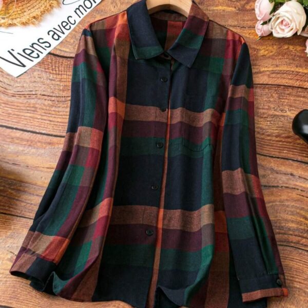 Elorivane Plus Size Women's Plaid Button Down Long Sleeve Shirt, Casual Everyday Fall Wear Blouse