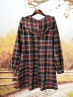 Elorivane Plus Size Women's Brushed Plaid Hooded Pullover Blouse, Mid-Length with Pockets, Casual Elegant Top for Spring, Autumn & New Year Outfits - Image 2