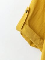 Elorivane Plus Size Women's Rust Orange 100% Cotton Linen Long Sleeve Blouse, Asymmetrical Hem Smart Casual Top for Summer Vacation, Business & Wedding Occasions - Image 3