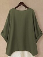 Elorivane Plus Size Women's Rust Orange 100% Cotton Linen Long Sleeve Blouse, Asymmetrical Hem Smart Casual Top for Summer Vacation, Business & Wedding Occasions - Image 7