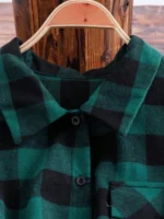 Elorivane Plus Size Women's Gingham Plaid Collar Long Sleeve Shirt Dress, Drawstring Waist Button Down Casual Midi Dress for Daily Wear & Autumn Outfit - Image 3