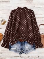 Elorivane Plus Size Women's Polka Dot V-Neck Blouse, Basic Casual Long Sleeve Daily Wear Top - Image 2