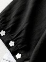 Elorivane Plus Size Women's Black White Contrast Embroidered Blouse, Round Neck Floral Embroidery Loose Retro Pastoral Autumn Boho Vacation Top - Image 4