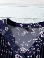 Elorivane Plus Size Women's Royal Blue Floral Blouse, Flutter Sleeve Floral Print Casual Summer Flower Top - Image 5