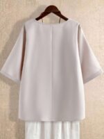 Elorivane Plus Size Solid Round Neck Button Casual Shirt - Image 2