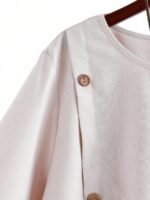 Elorivane Plus Size Solid Round Neck Button Casual Shirt - Image 5