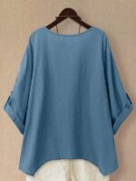 Elorivane Plus Size Women's Rust Orange 100% Cotton Linen Long Sleeve Blouse, Asymmetrical Hem Smart Casual Top for Summer Vacation, Business & Wedding Occasions - Image 12