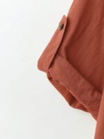 Elorivane Plus Size Women's Rust Orange 100% Cotton Linen Long Sleeve Blouse, Asymmetrical Hem Smart Casual Top for Summer Vacation, Business & Wedding Occasions - Image 19