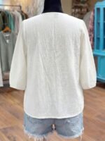 Elorivane Plus Size Women's Embroidered Blouse, Loose Fit Versatile 3/4 Sleeve Casual Top for Fall Vacation Wear - Image 2