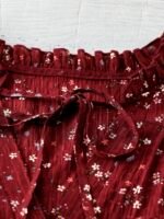 Elorivane Plus Size Women's Burgundy Mandarin Collar Crinkle Ditsy Floral Blouse, Double Ruffle Sleeve Loose Summer Boho Vacation Top - Image 4