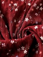 Elorivane Plus Size Women's Burgundy Mandarin Collar Crinkle Ditsy Floral Blouse, Double Ruffle Sleeve Loose Summer Boho Vacation Top - Image 5