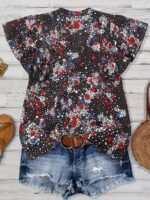 Elorivane Plus Size Women's Brown Polka Dot V-Neck Flutter Sleeve Ruched Blouse, Retro Boho Chic Sweet Summer Beach Casual Top - Image 2